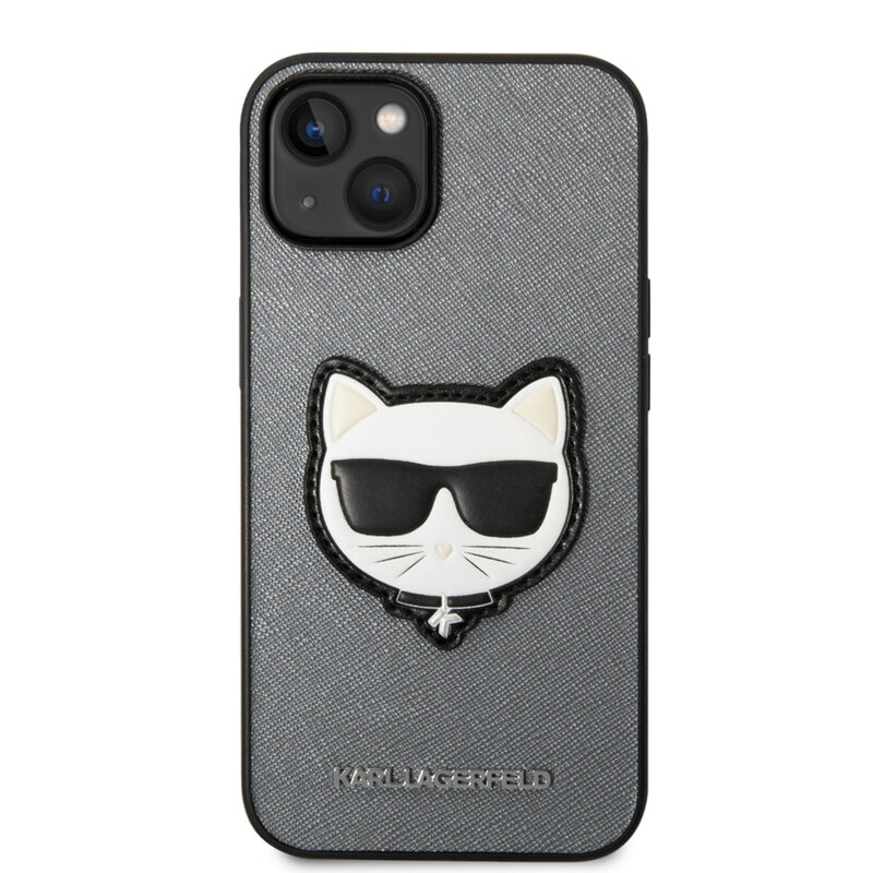 Husa originala iPhone 14 Karl Lagerfeld Saffiano, Choupette Head, gri, KLHCP14SSAPCHG