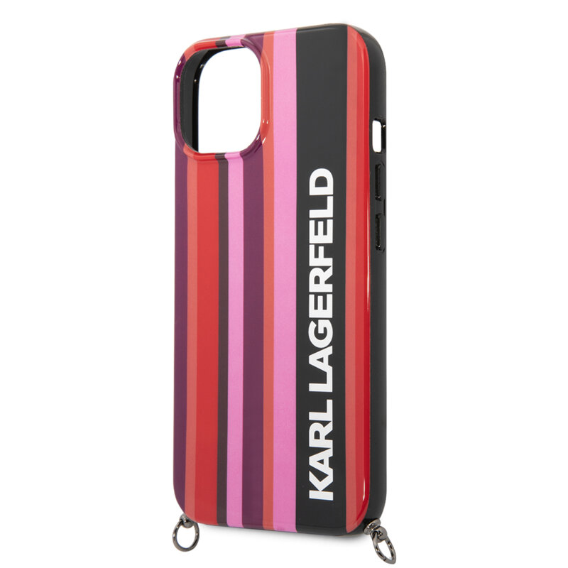 Husa iPhone 14 Karl Lagerfeld Hardcase cu snur, Color Stripes, roz, KLHCP14SSTSTP
