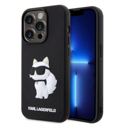 Husa originala iPhone 14 Pro Max Karl Lagerfeld 3D Design, Rubber Choupette, negru, KLHCP14X3DRKHNK