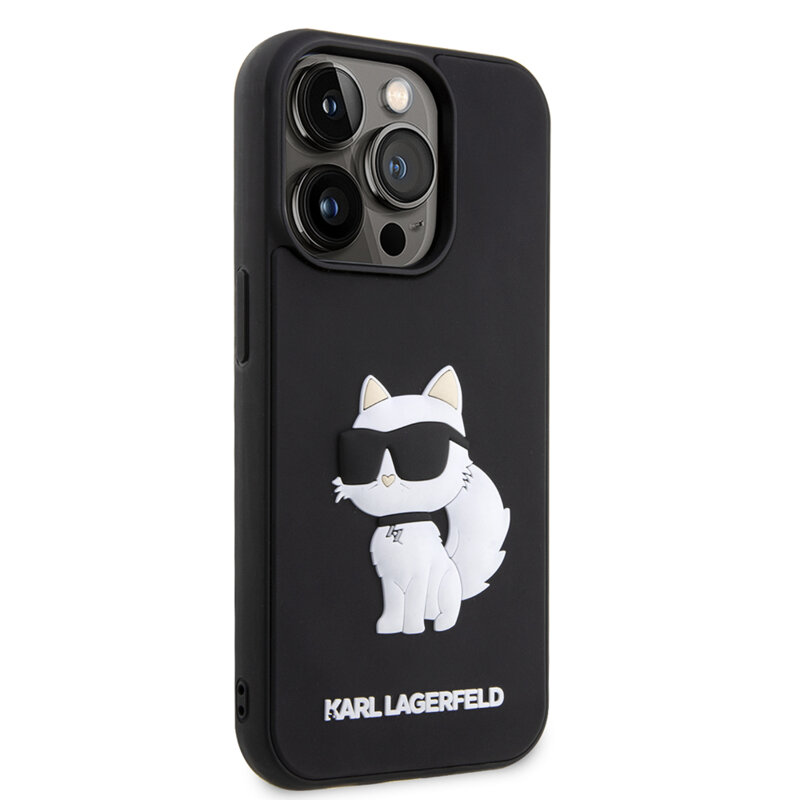 Husa originala iPhone 14 Pro Max Karl Lagerfeld 3D Design, Rubber Choupette, negru, KLHCP14X3DRKHNK