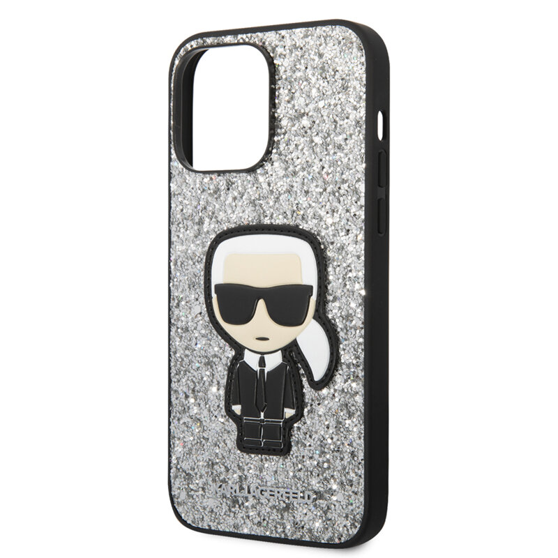 Husa Karl Lagerfeld iPhone 14 Pro Max Hardcase Glitter, Flakes Ikonik, argintiu, KLHCP14XGFKPG