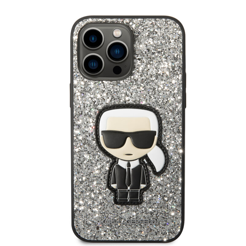Husa Karl Lagerfeld iPhone 14 Pro Max Hardcase Glitter, Flakes Ikonik, argintiu, KLHCP14XGFKPG