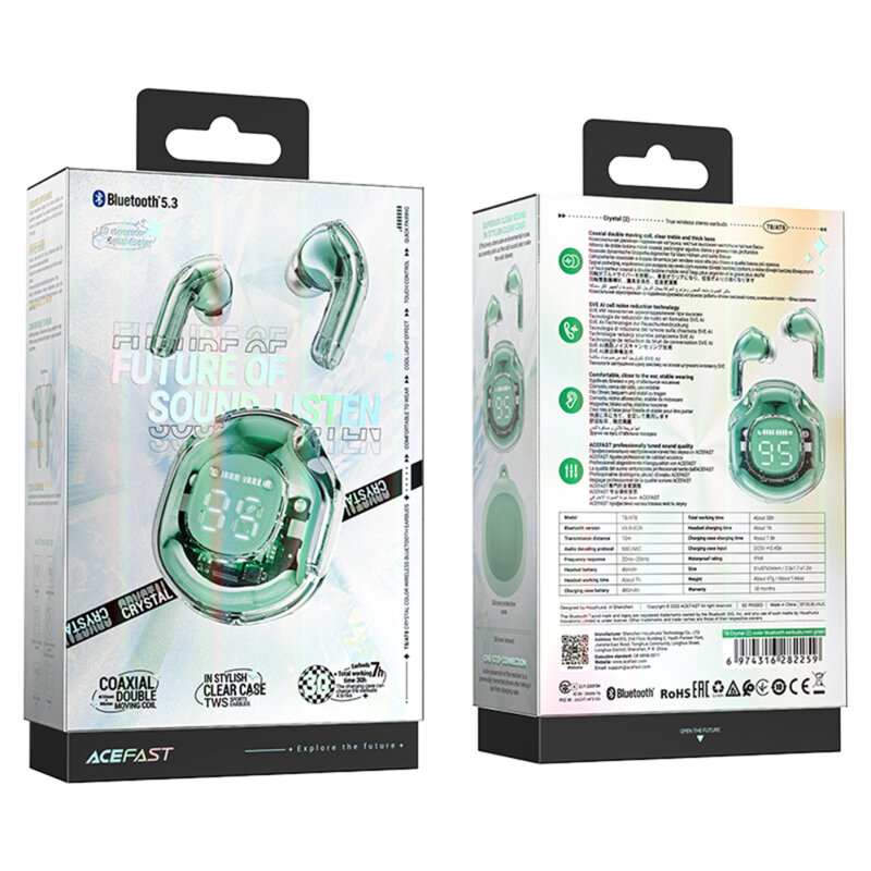 Casti Bluetooth 5.3 Type-C, IPX4, Acefast T8, 480mAh, verde menta