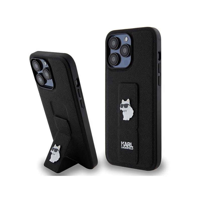 Husa originala iPhone 14 Pro Max Karl Lagerfeld Saffiano Gripstand, Choupette, negru, KLHCP14XGSACHPK