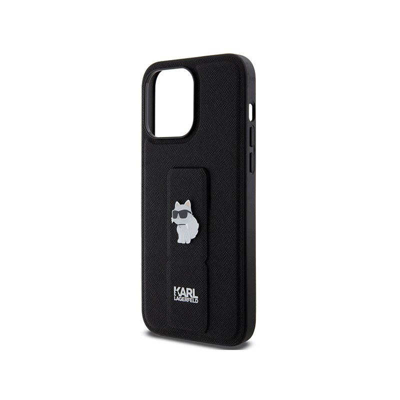 Husa originala iPhone 14 Pro Max Karl Lagerfeld Saffiano Gripstand, Choupette, negru, KLHCP14XGSACHPK