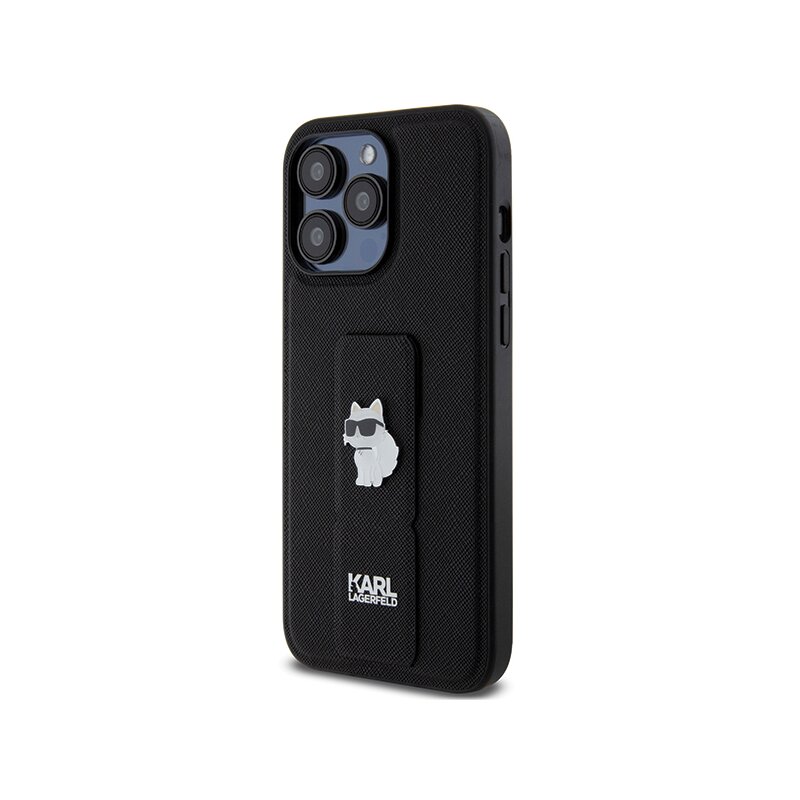 Husa originala iPhone 14 Pro Max Karl Lagerfeld Saffiano Gripstand, Choupette, negru, KLHCP14XGSACHPK