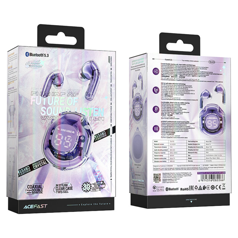 Casti Bluetooth 5.3 Type-C, IPX4, Acefast T8, 480mAh, mov