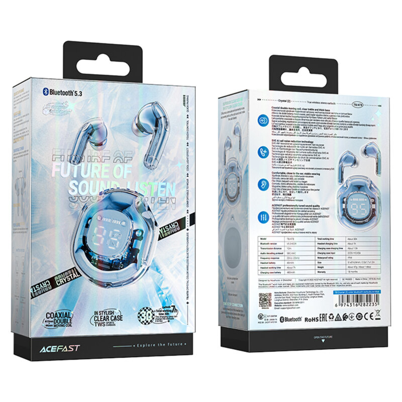 Casti Bluetooth 5.3 Type-C, IPX4, Acefast T8, 480mAh, blue