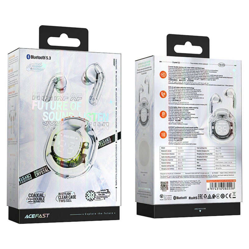Casti Bluetooth 5.3 Type-C, IPX4, Acefast T8, 480mAh, alb