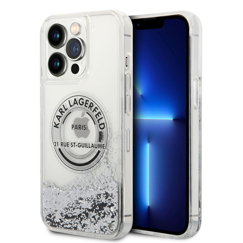 Husa Karl Lagerfeld iPhone 14 Pro Max Hardcase Liquid Glitter, RSG, argintiu, KLHCP14XLCRSGRS