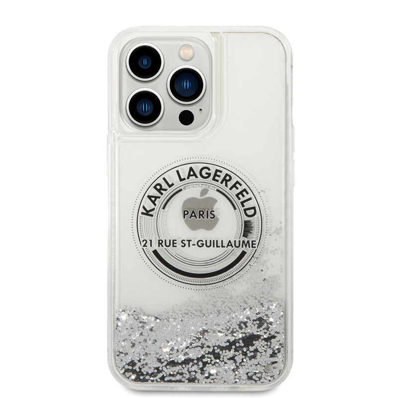 Husa Karl Lagerfeld iPhone 14 Pro Max Hardcase Liquid Glitter, RSG, argintiu, KLHCP14XLCRSGRS