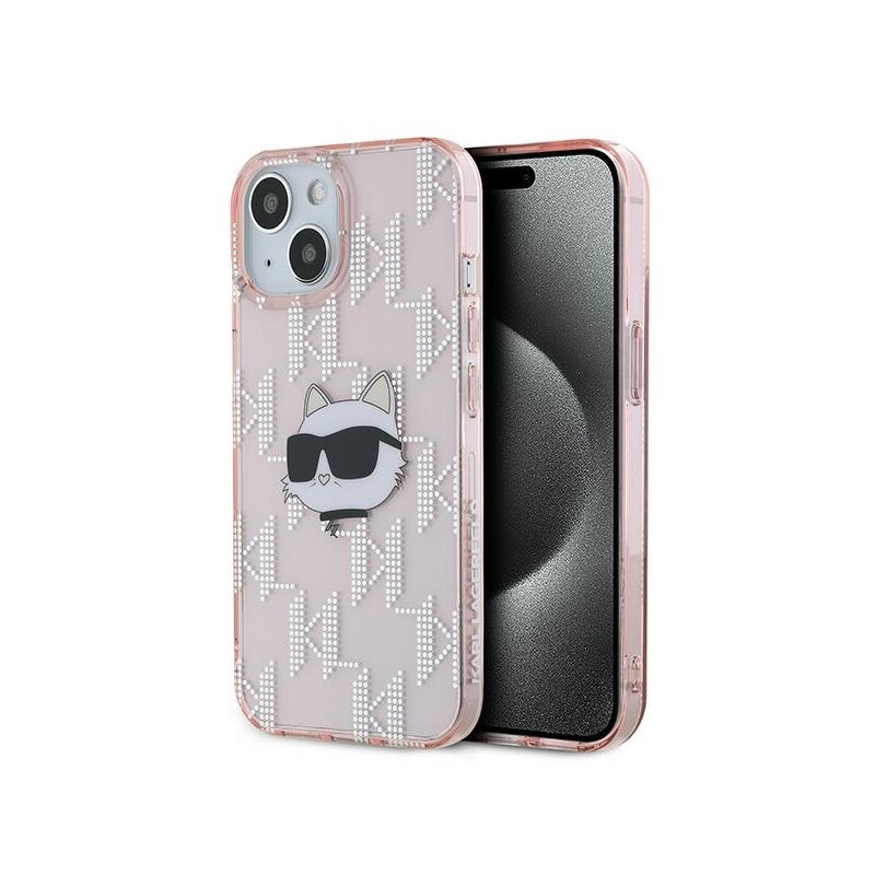 Husa iPhone 14 Karl Lagerfeld IML Luxury, Choupette Head&Monogram, roz, KLHCP14SHKLPCHP