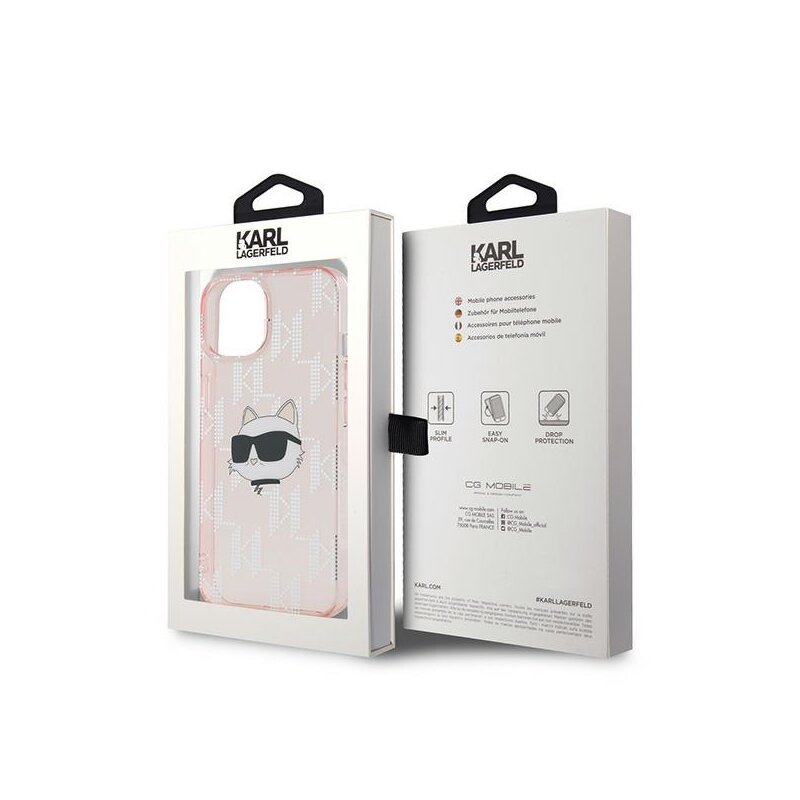 Husa iPhone 14 Karl Lagerfeld IML Luxury, Choupette Head&Monogram, roz, KLHCP14SHKLPCHP
