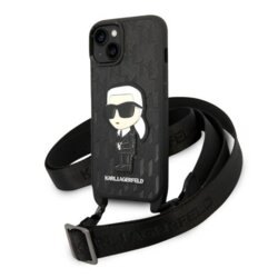 Husa iPhone 14 Karl Lagerfeld Hardcase Monogram, Ikonik Patch, negru, KLHCP14SSTKMK