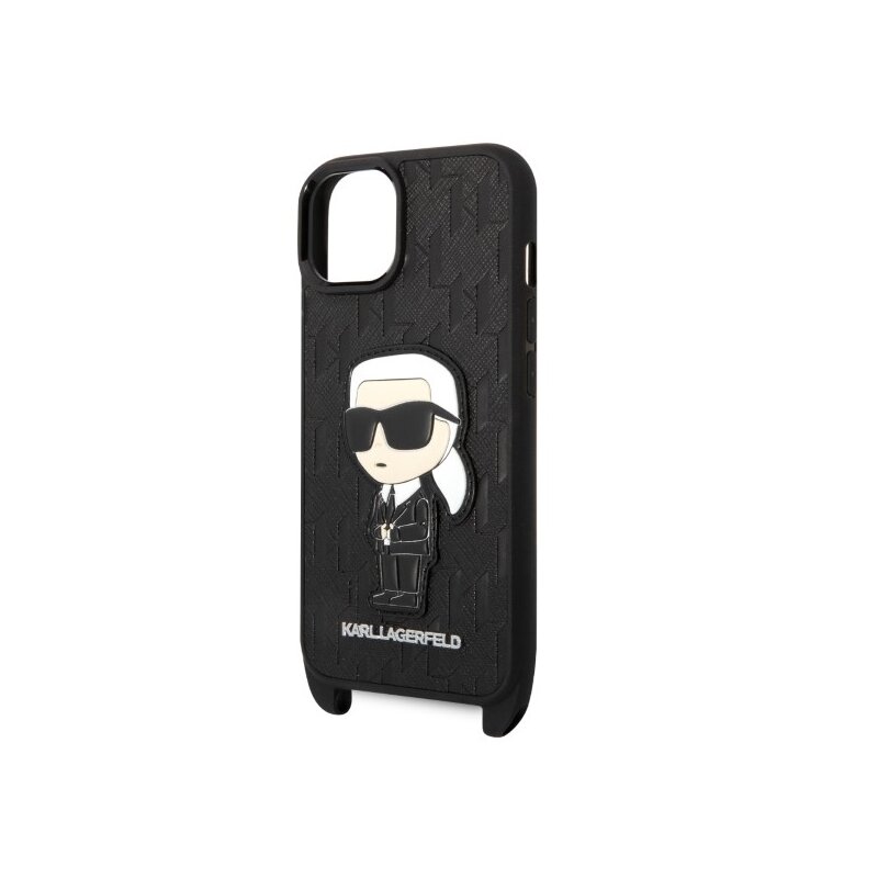 Husa iPhone 14 Karl Lagerfeld Hardcase Monogram, Ikonik Patch, negru, KLHCP14SSTKMK