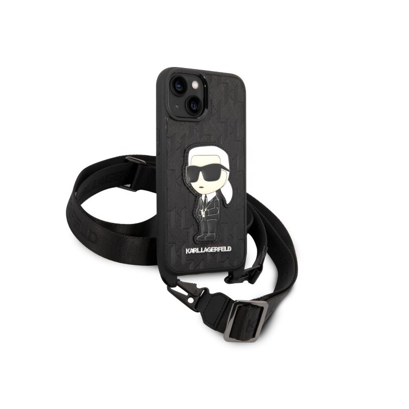 Husa iPhone 14 Karl Lagerfeld Hardcase Monogram, Ikonik Patch, negru, KLHCP14SSTKMK