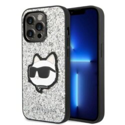 Husa Karl Lagerfeld iPhone 14 Pro Max Hardcase Glitter, Choupette Patch, argintiu, KLHCP14XG2CPS