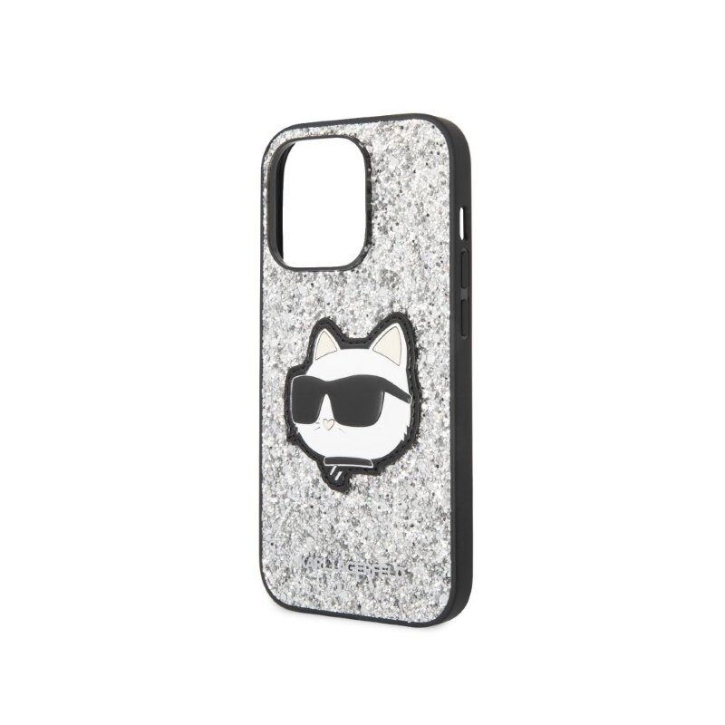 Husa Karl Lagerfeld iPhone 14 Pro Max Hardcase Glitter, Choupette Patch, argintiu, KLHCP14XG2CPS