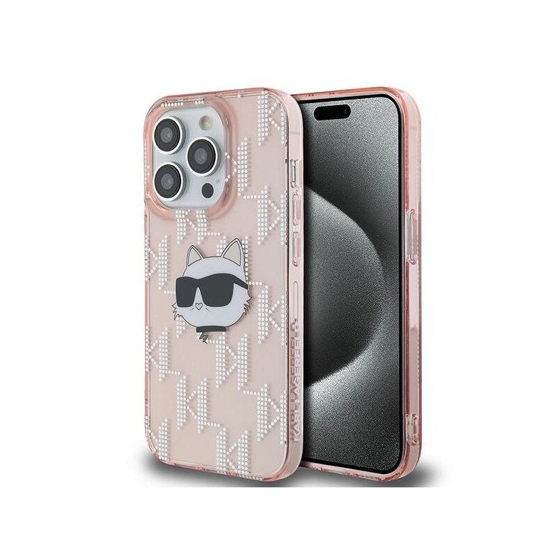 Husa iPhone 14 Pro Max Karl Lagerfeld IML Luxury, Choupette Head&Monogram, roz, KLHCP14XHKLPCHP
