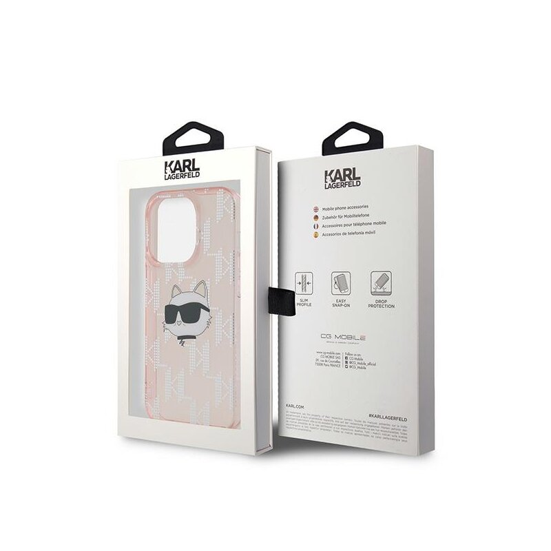 Husa iPhone 14 Pro Max Karl Lagerfeld IML Luxury, Choupette Head&Monogram, roz, KLHCP14XHKLPCHP