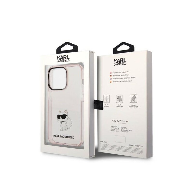 Husa iPhone 14 Pro Max Karl Lagerfeld Hardcase, Ikonik Choupette, roz, KLHCP14XHNCHTCP