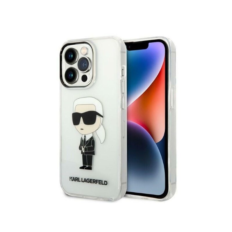 Husa iPhone 14 Pro Max Karl Lagerfeld Hardcase Transparent, Ikonik Karl Lagerfeld, KLHCP14XHNIKTCT