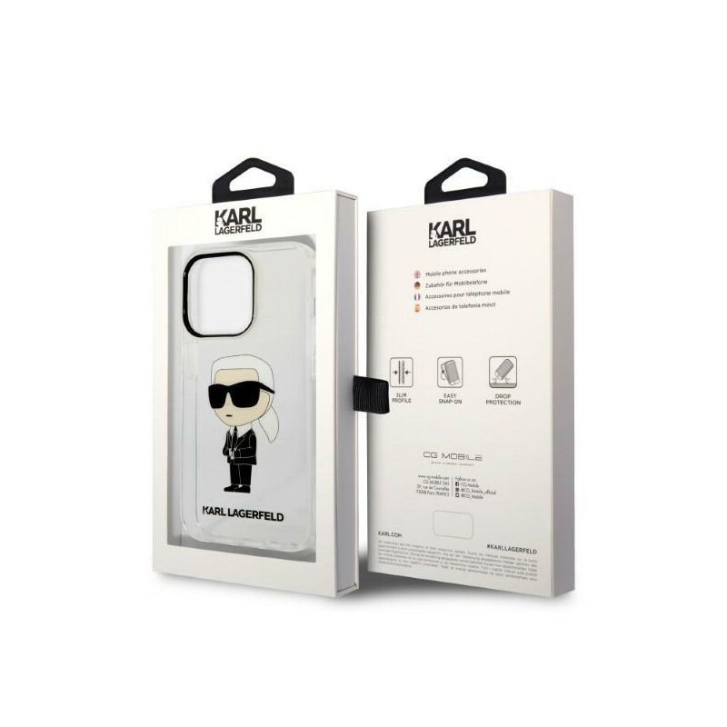 Husa iPhone 14 Pro Max Karl Lagerfeld Hardcase Transparent, Ikonik Karl Lagerfeld, KLHCP14XHNIKTCT