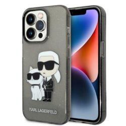 Husa Karl Lagerfeld iPhone 14 Pro Max Hardcase Glitter, Karl&Choupette, negru, KLHCP14XHNKCTGK