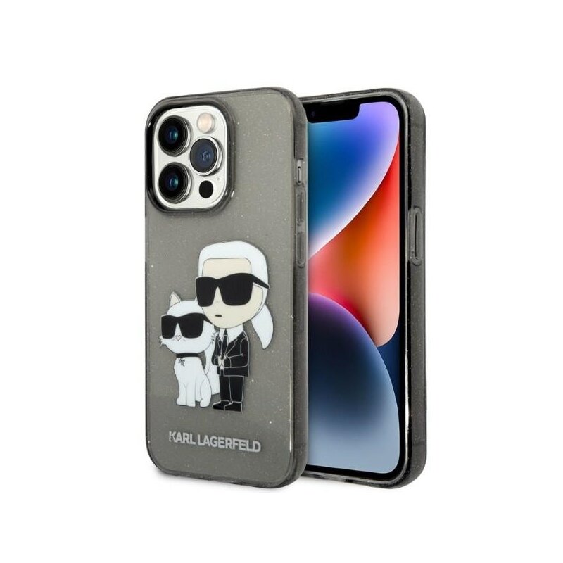 Husa Karl Lagerfeld iPhone 14 Pro Max Hardcase Glitter, Karl&Choupette, negru, KLHCP14XHNKCTGK