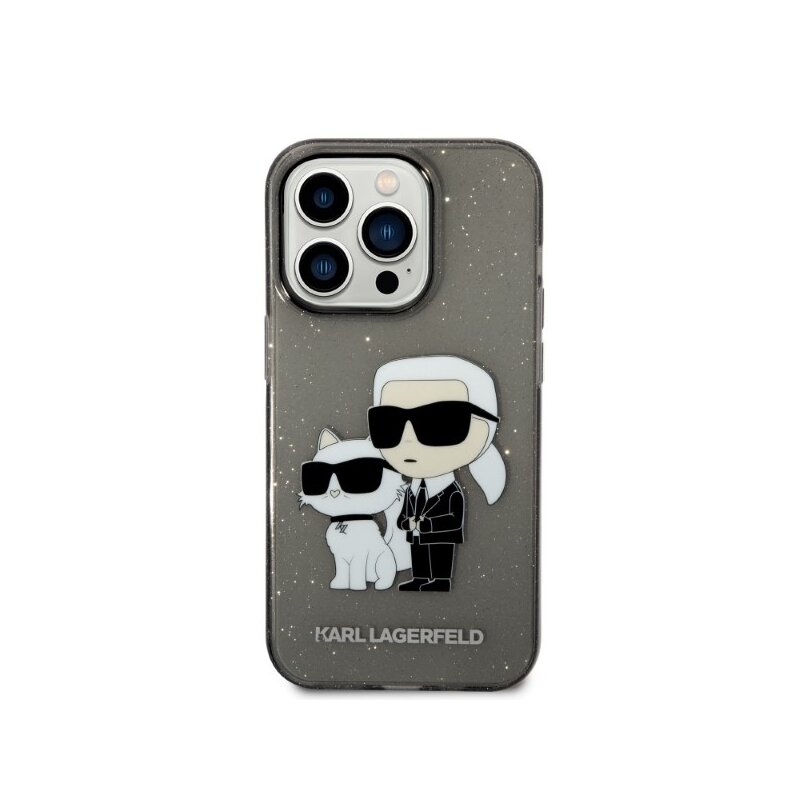 Husa Karl Lagerfeld iPhone 14 Pro Max Hardcase Glitter, Karl&Choupette, negru, KLHCP14XHNKCTGK