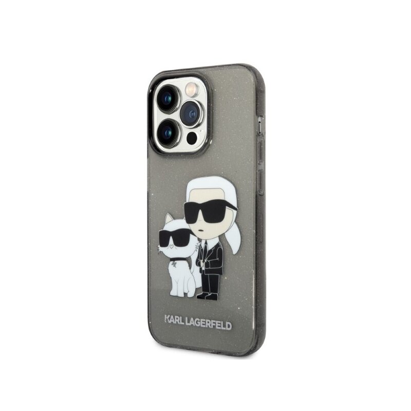 Husa Karl Lagerfeld iPhone 14 Pro Max Hardcase Glitter, Karl&Choupette, negru, KLHCP14XHNKCTGK