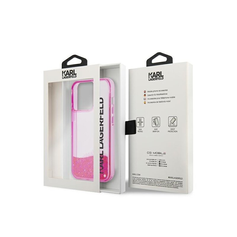 Husa Karl Lagerfeld iPhone 14 Pro Max Hardcase Liquid Glitter, Elong, roz, KLHCP14XLCKVF