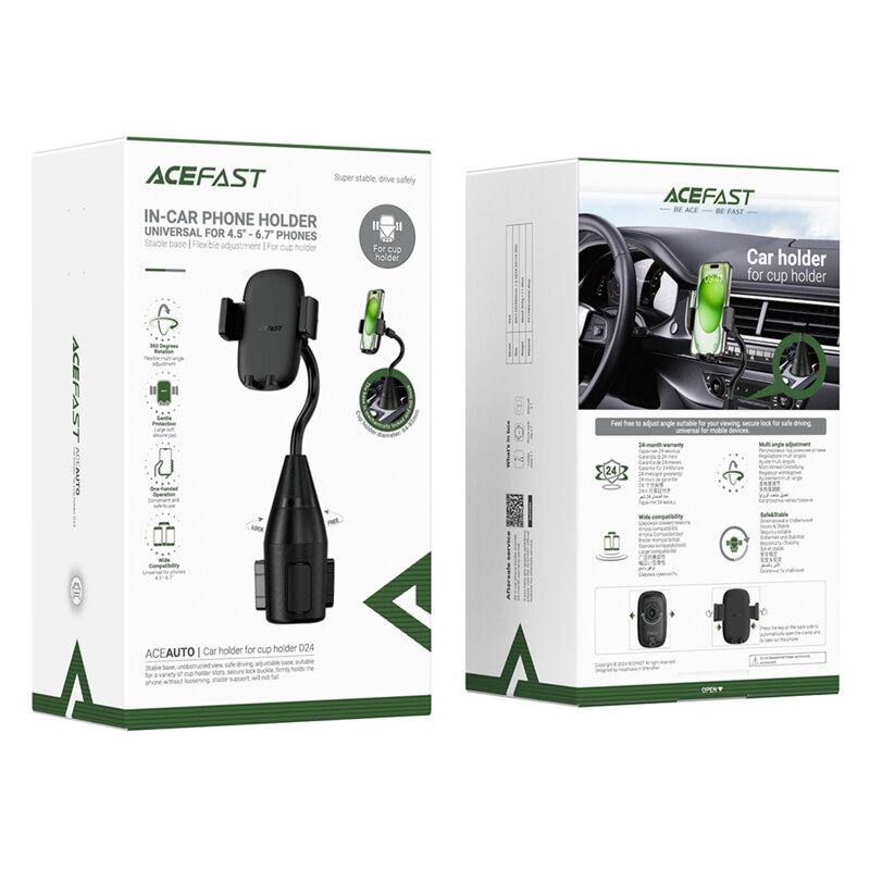 Suport auto pentru telefon Acefast D24, rotire 360°, negru
