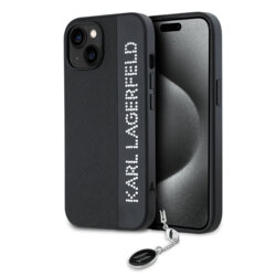 Husa originala iPhone 15 Karl Lagerfeld Saffiano, Rhinestones&Charm, negru, KLHCP15SPSAKDGCK