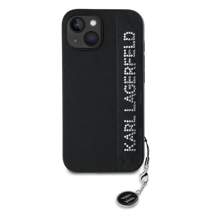 Husa originala iPhone 15 Karl Lagerfeld Saffiano, Rhinestones&Charm, negru, KLHCP15SPSAKDGCK