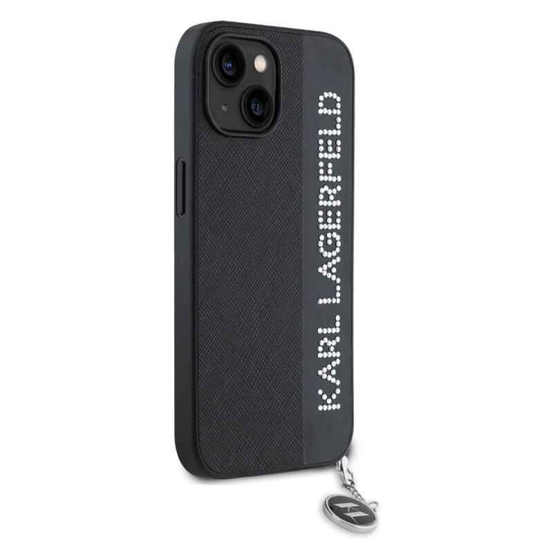 Husa originala iPhone 15 Karl Lagerfeld Saffiano, Rhinestones&Charm, negru, KLHCP15SPSAKDGCK