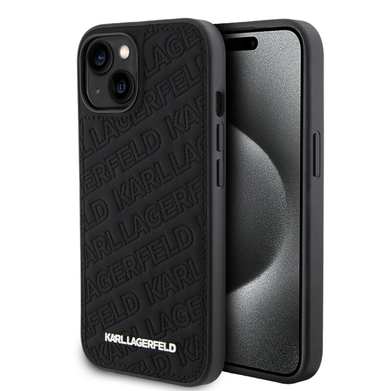 Husa iPhone 15 Karl Lagerfeld Diagonal Quilted K Pattern, negru, KLHCP15SPQKPMK