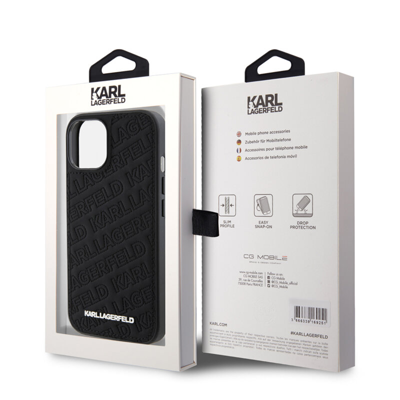 Husa iPhone 15 Karl Lagerfeld Diagonal Quilted K Pattern, negru, KLHCP15SPQKPMK