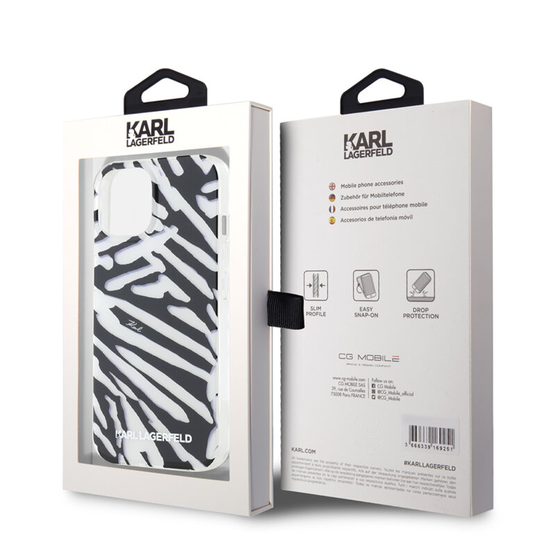 Husa iPhone 15 Karl Lagerfeld IML Luxury, Zebra Pattern&Cord, negru, KLHCP15SHZBPKCCK
