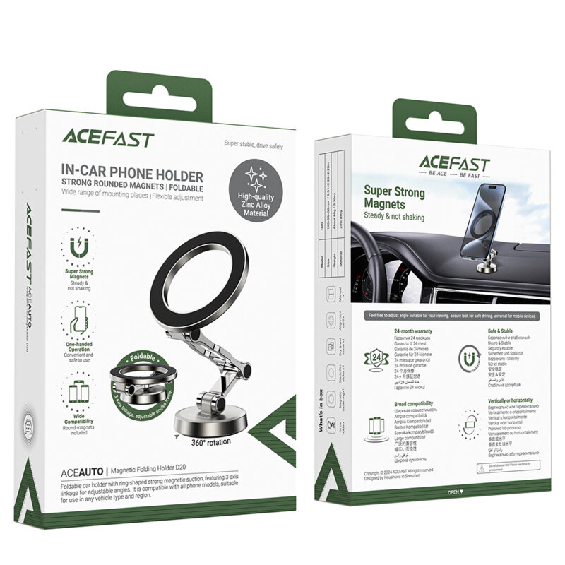 Suport auto magnetic pentru telefon Acefast D20, ajustabil