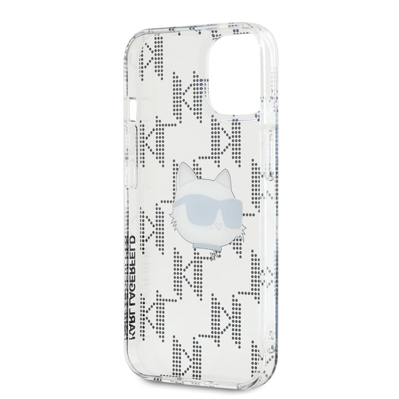 Husa iPhone 15 Karl Lagerfeld IML Luxury, Choupette Head&Monogram, transparent, KLHCP15SHKLPCHT