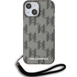 Husa iPhone 15 Karl Lagerfeld IML Luxury, Mono KL Pattern&Cord, negru, KLHCP15SHKDPNSK