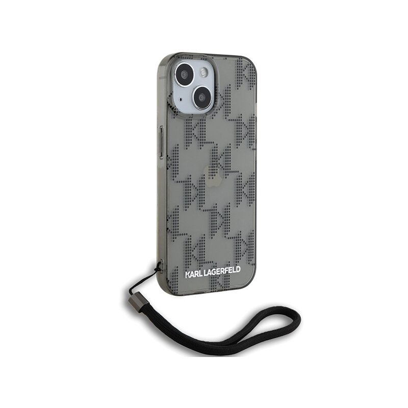 Husa iPhone 15 Karl Lagerfeld IML Luxury, Mono KL Pattern&Cord, negru, KLHCP15SHKDPNSK