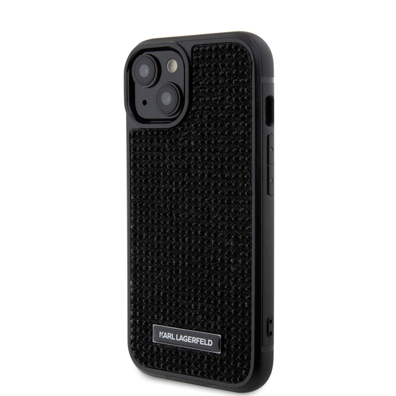 Husa iPhone 15 Karl Lagerfeld Hardcase Rhinestone, Logo Metal Plate, negru, KLHCP15SHDSPLK