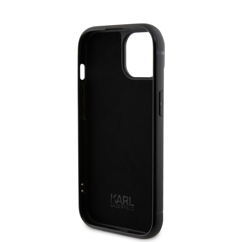 Husa iPhone 15 Karl Lagerfeld Hardcase Rhinestone, Logo Metal Plate, negru, KLHCP15SHDSPLK