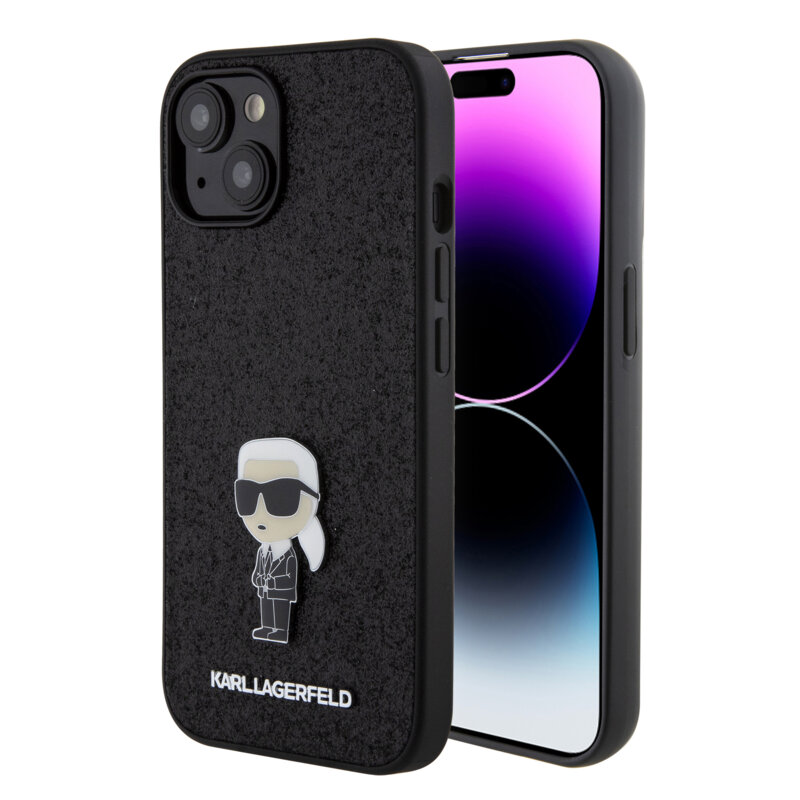 Husa Karl Lagerfeld iPhone 15 Hardcase Glitter Fixed, Ikonik Logo, negru, KLHCP15SGKNPSK