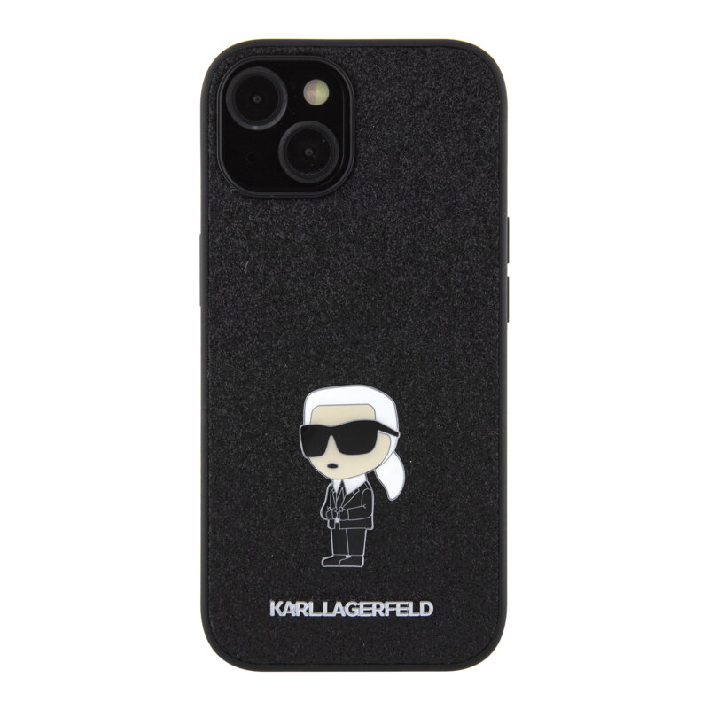 Husa Karl Lagerfeld iPhone 15 Hardcase Glitter Fixed, Ikonik Logo, negru, KLHCP15SGKNPSK