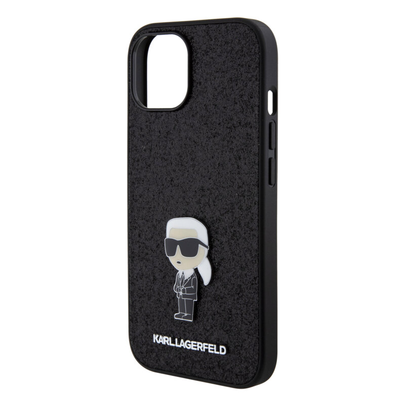 Husa Karl Lagerfeld iPhone 15 Hardcase Glitter Fixed, Ikonik Logo, negru, KLHCP15SGKNPSK