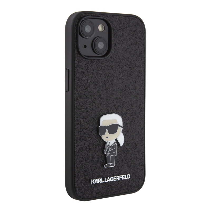 Husa Karl Lagerfeld iPhone 15 Hardcase Glitter Fixed, Ikonik Logo, negru, KLHCP15SGKNPSK