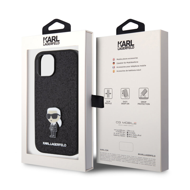 Husa Karl Lagerfeld iPhone 15 Hardcase Glitter Fixed, Ikonik Logo, negru, KLHCP15SGKNPSK